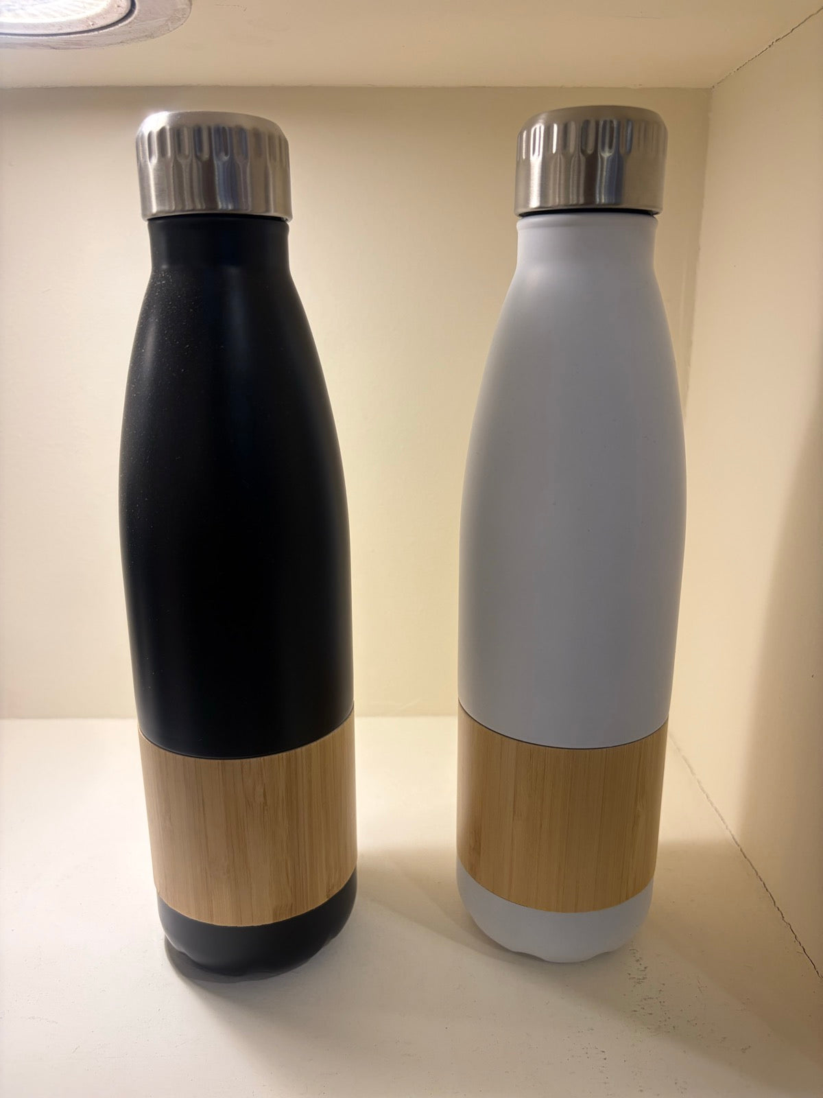 Cola-Shaped Bottle with Bamboo Mid Band - Black and Grey pair - real product photo