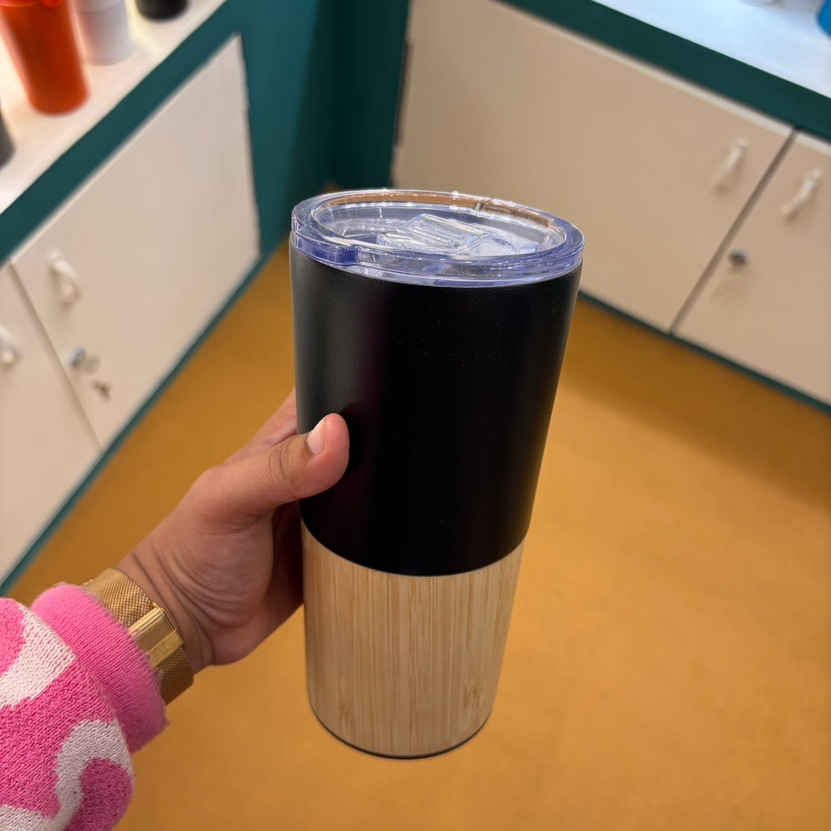 Bamboo Base Insulated Tumbler - Black - real product photo IMG_9691