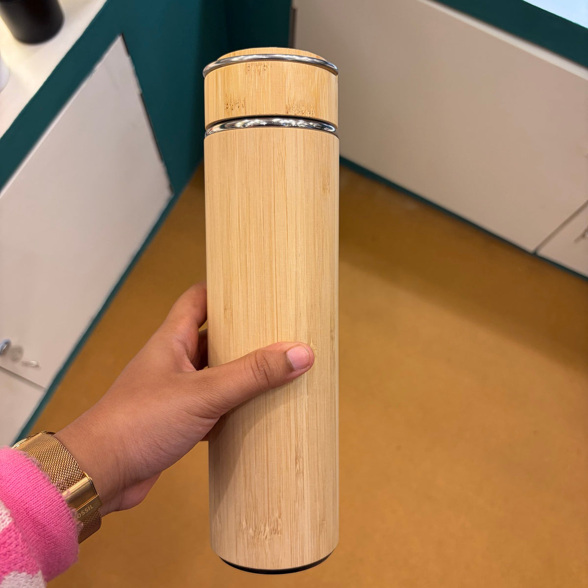 Bamboo Vacuum Flask with Steel Infuser - real product photo IMG_9692