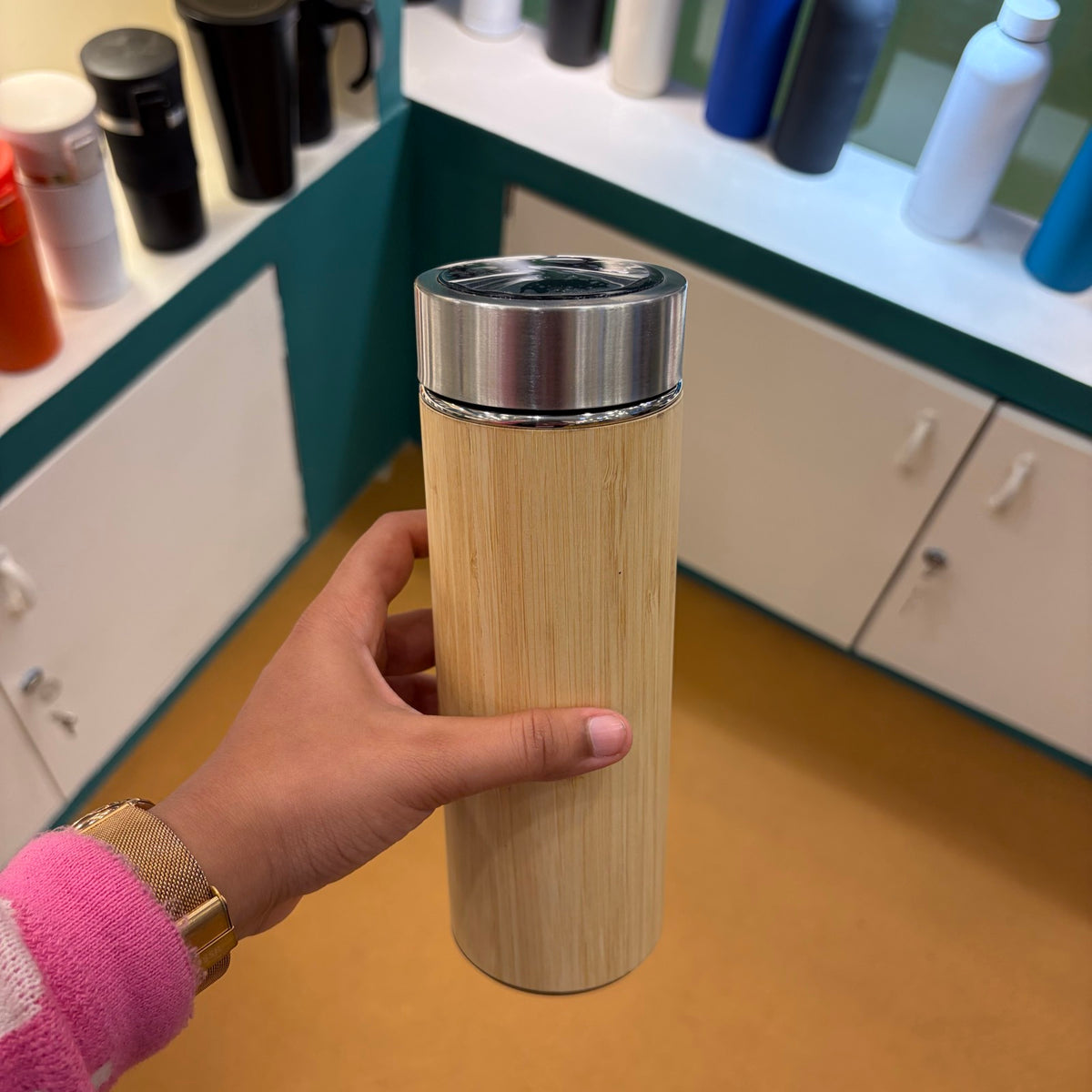 Bamboo Vacuum Flask Gift Set with Infuser Lid 450 ml – MGH 3163