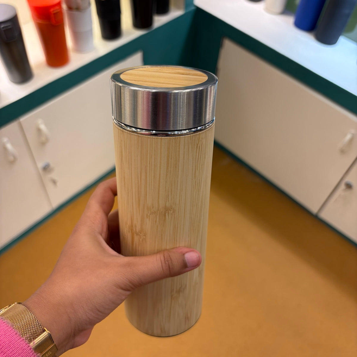 Bamboo Vacuum Flask Gift Set with Infuser Lid 450 ml – MGH 3163