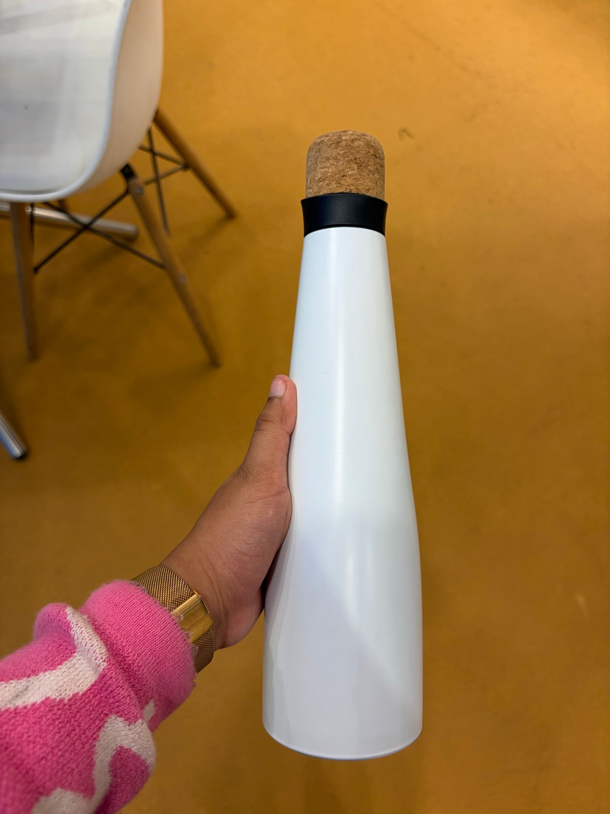 Cone-Shaped Bottle with Cork Stopper - White - real product photo
