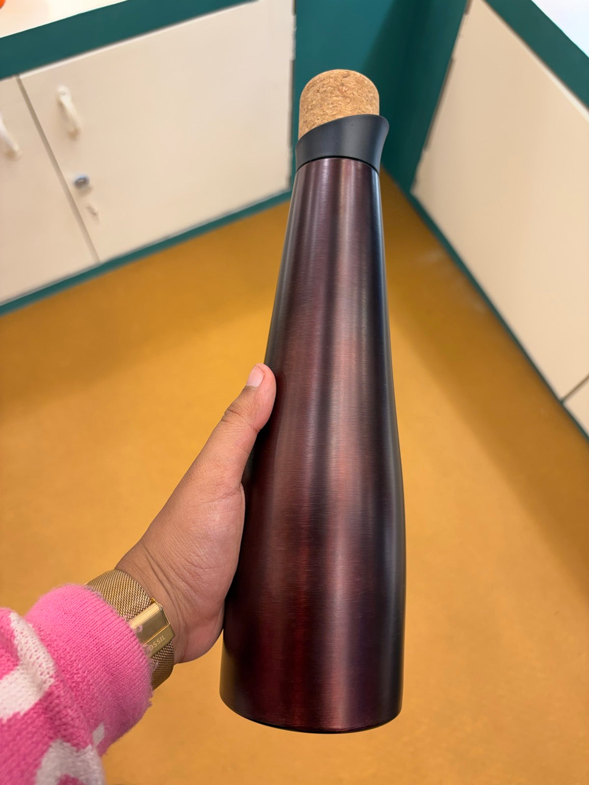 Cone-Shaped Bottle with Cork Stopper - Brown - real product photo