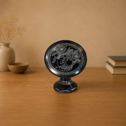 Kali Mitti Aakriti, handcrafted Black Pottery footed art plate