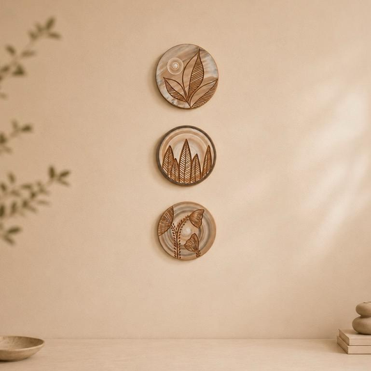 Mitti Patta, carved Kagzi Pottery wall discs set