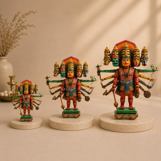 Veer Panchmukhi Hanuman idol, handcrafted Banaras wooden lacquerware
