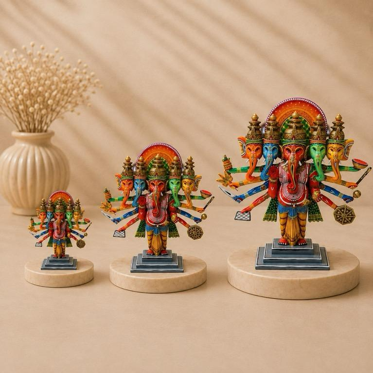 Siddhi Panchmukhi Ganesh idol, handcrafted Banaras wooden lacquerware