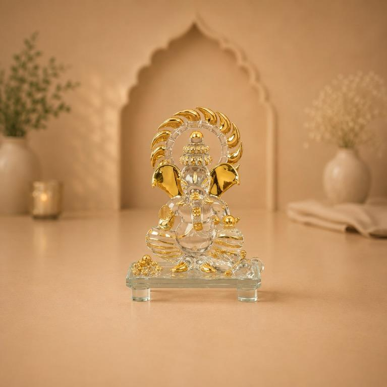 Mangal Ganapati gold-rimmed Ganesh idol, handcrafted glassware