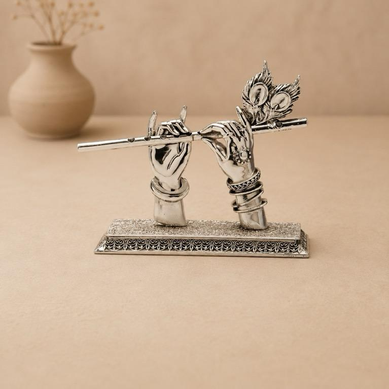 Murlimanohar silver-finish Krishna hands with flute showpiece, handcrafted resin