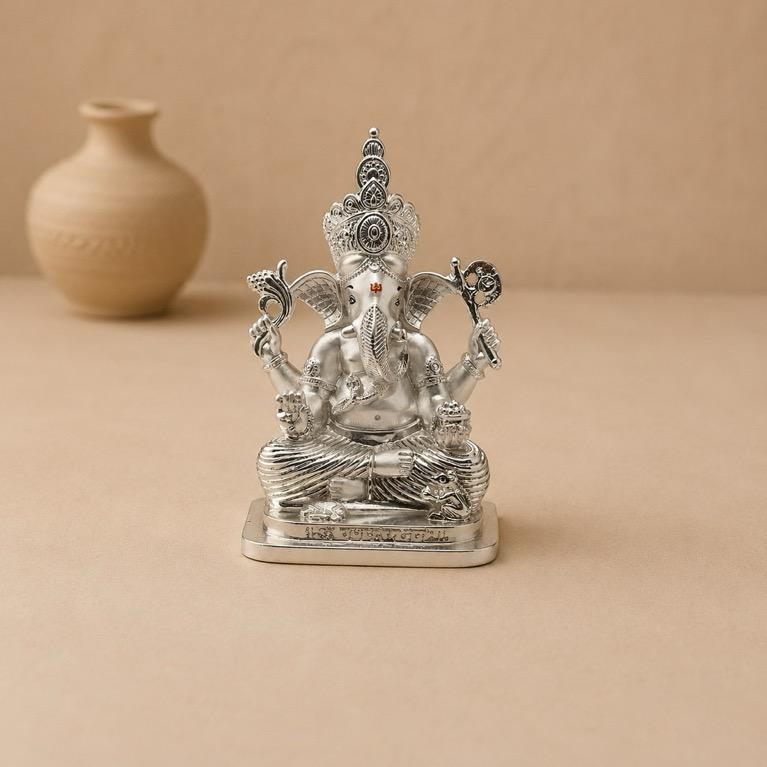 Siddhivinayak silver-finish Ganesh idol, handcrafted resin
