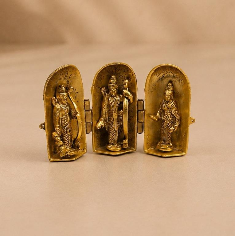Ram Darbar brass triptych idol set, handcrafted metal craft