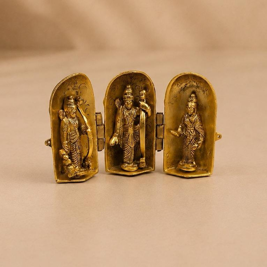 Ram Darbar brass triptych idol set, handcrafted metal craft