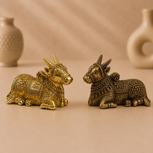 Shiv Nandi Prabha brass Nandi bull pair showpiece, handcrafted metal craft