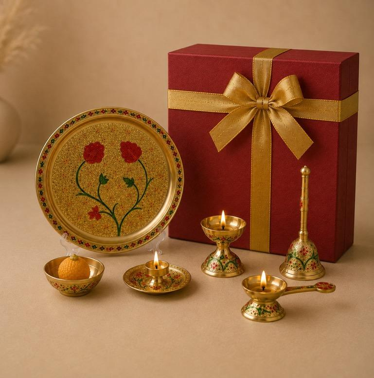 Aarti Saaj ritual hamper, handcrafted metal aarti set