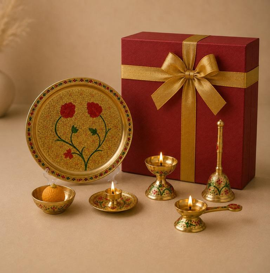 Aarti Saaj ritual hamper, handcrafted metal aarti set