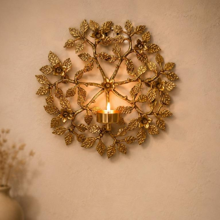 Deepmalika floral vine wall candle sconce, handcrafted metal