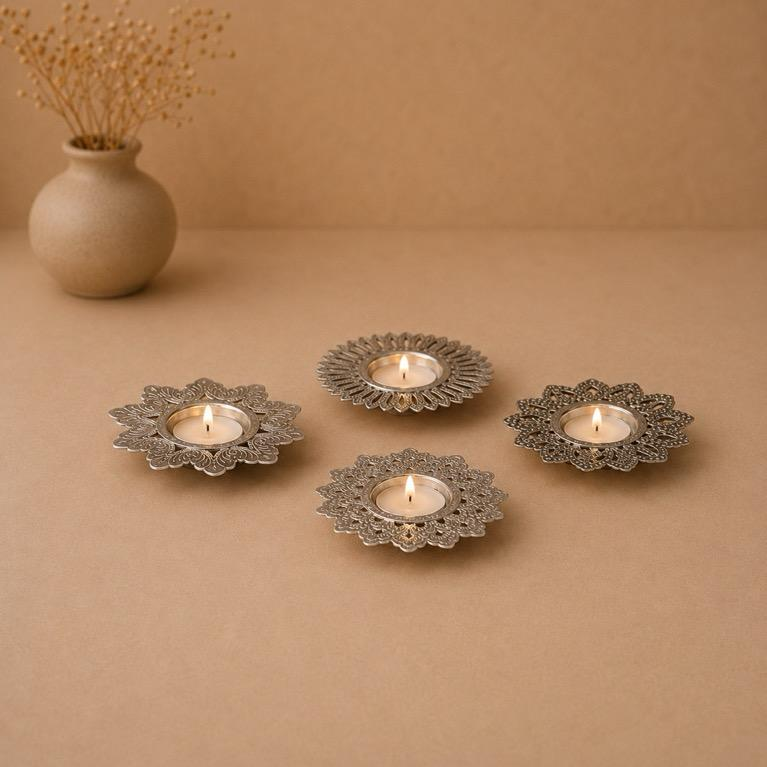 Sitara filigree star tealight set, handcrafted metal craft