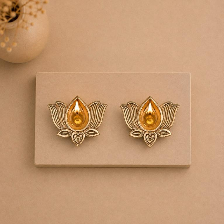 Saroj Lotus Diya Pair, handcrafted metal craft