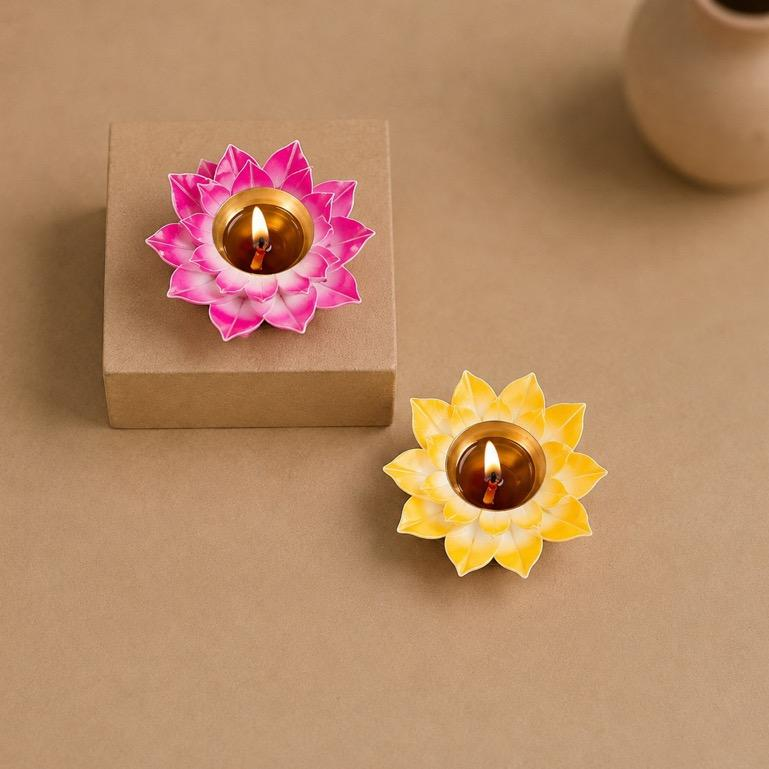 Rangkamal Metal Lotus Tealight Holder Set of 2, handcrafted metal craft
