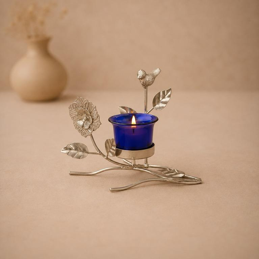Bela Metal Floral Tealight Holder, handcrafted metal craft