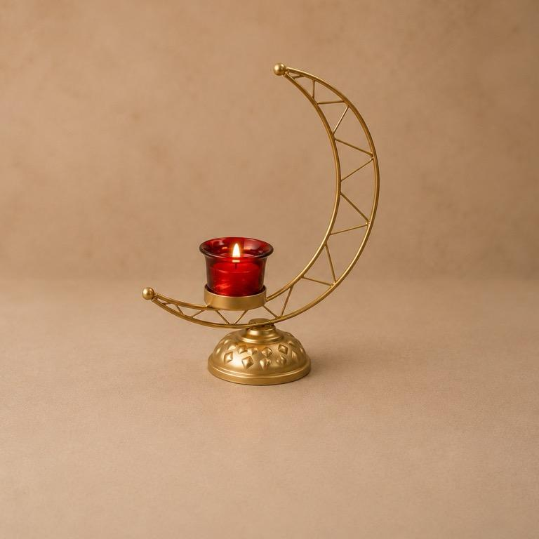 Hilal Metal Crescent Moon Tealight Holder, handcrafted metal craft