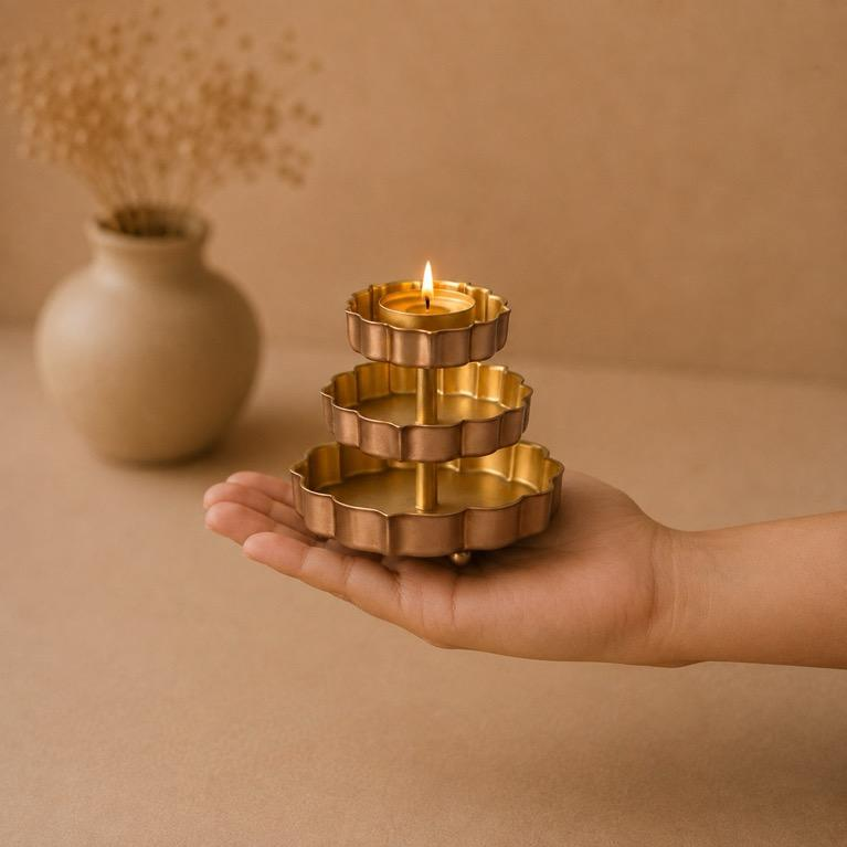 Meeru Metal Tiered Tealight Holder, handcrafted metal craft