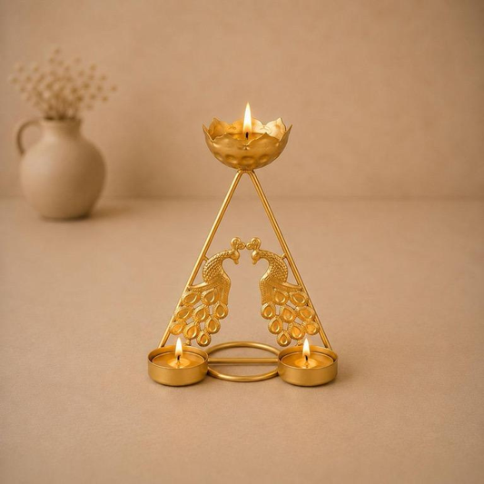 Yugmayur Metal Twin Peacock Diya Stand, handcrafted metal craft