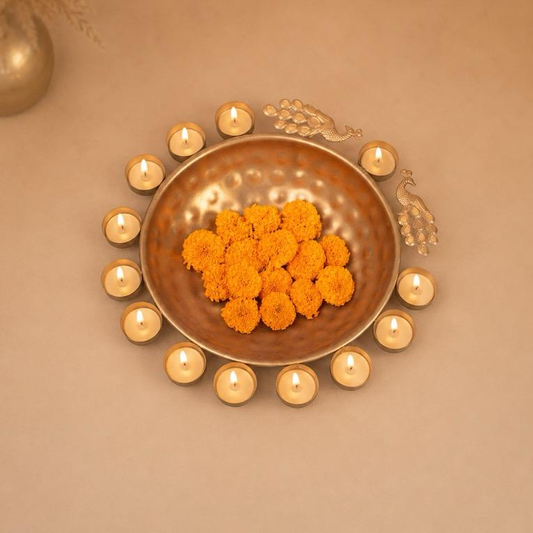 Tamra Deep Copper Urli with Tealight Ring, handcrafted Metal Craft (Moradabad)