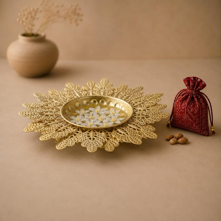 Jaali Sarovar Metal Filigree Urli Plate, handcrafted Metal Craft (Moradabad)