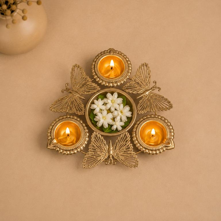 Trideep Sarovar Metal Butterfly Diya Urli, handcrafted Metal Craft (Moradabad)