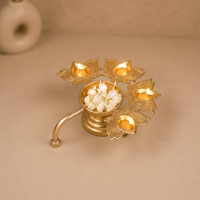 Kamal Sarovar Metal Lotus Diya Urli, handcrafted Metal Craft (Moradabad)
