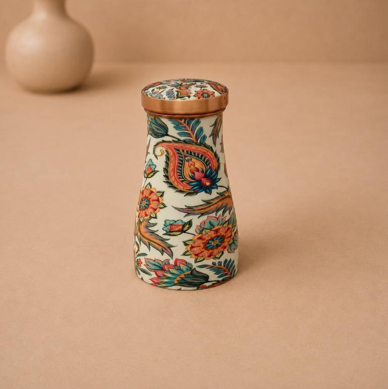 Tamra Surahi Hand-Painted Copper Water Vessel, handcrafted copper metal craft