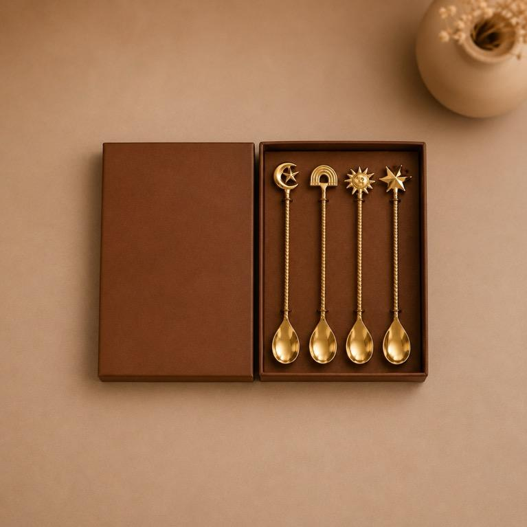 Madhur Chammach Brass Celestial Spoon Set, handcrafted brass metal craft