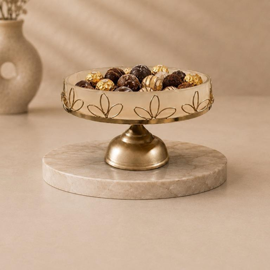 Kanch Katori Glass Cake Stand, handcrafted metal craft
