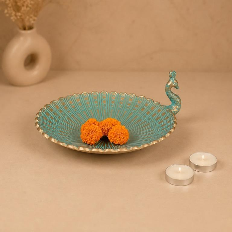Mayur Neel Peacock Serving Platter, handcrafted metal craft