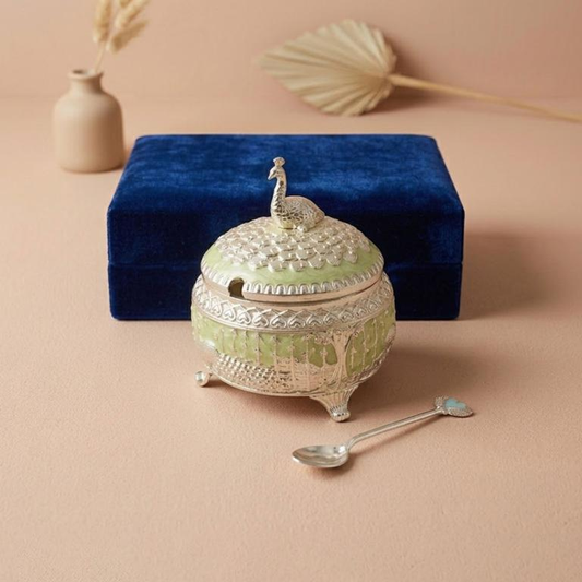 Neel Mor Manjusha Peacock Lidded Bowl, handcrafted metal craft
