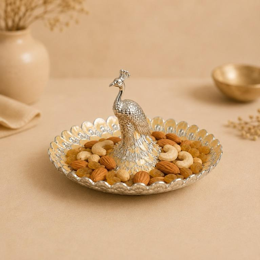 Mayura Serveware Peacock Dry Fruit Platter, handcrafted metal craft