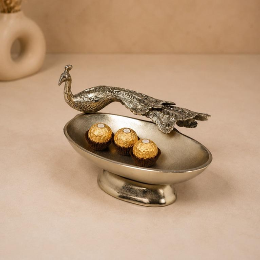 Mayur Raj Peacock Oval Bowl, handcrafted metal craft