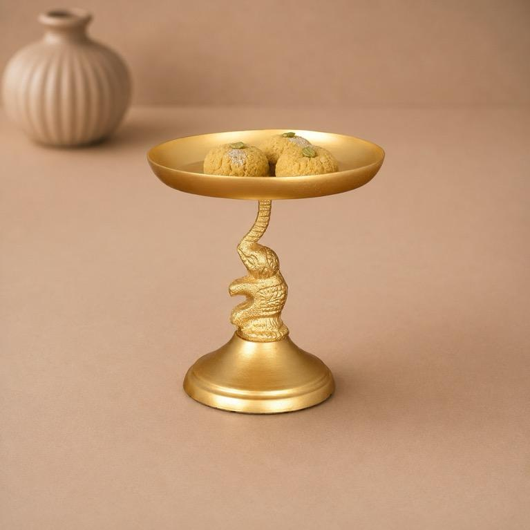 Yugmayur Stambh Elephant Pedestal Cake Stand, handcrafted metal craft