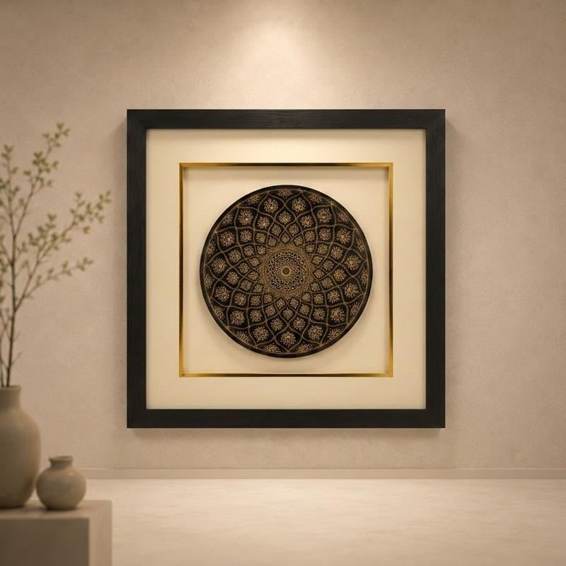 Bidri Silver-Inlaid Wall Disc, handcrafted Bidar Art
