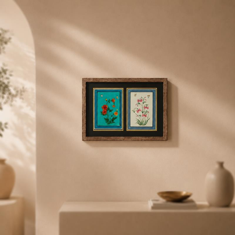 Naqqashi Kashmiri Papier Mache Framed Duo, handcrafted Kashmiri Papier Mache