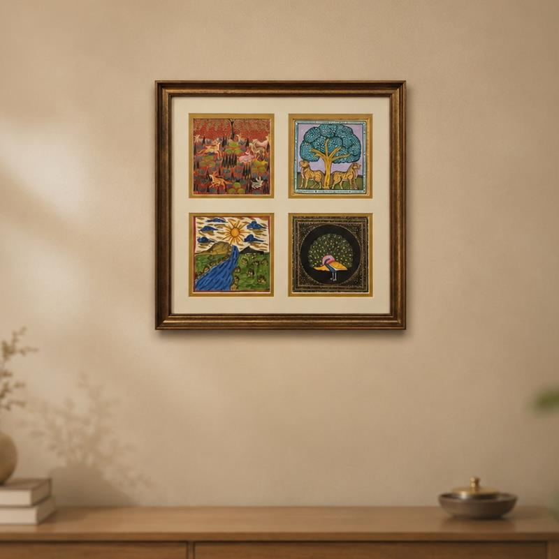 Bharat Darpan Pride of India Framed Set, four regional Indian handicrafts