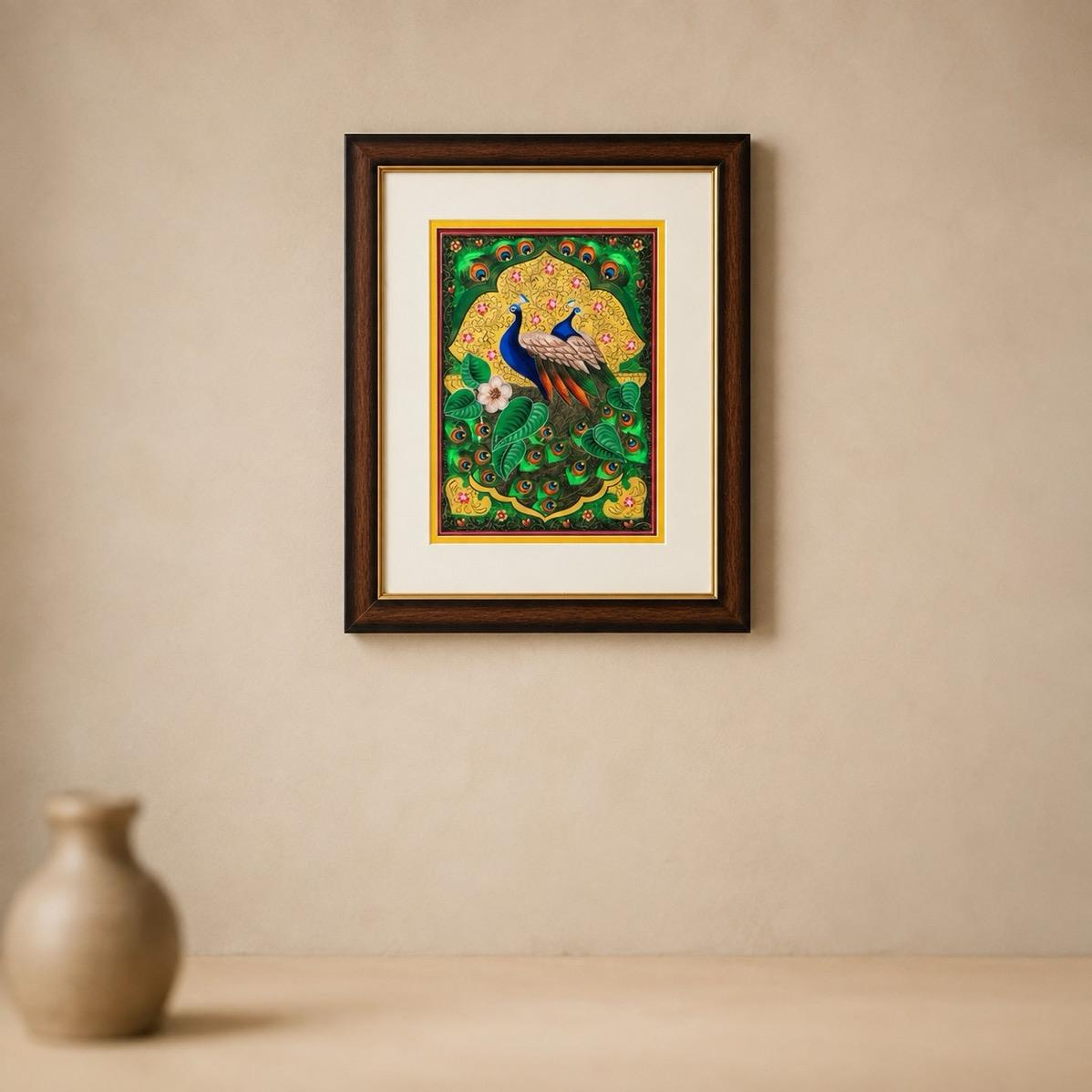 Bageecha Rajasthani Miniature Peacock Painting, handcrafted Miniature art