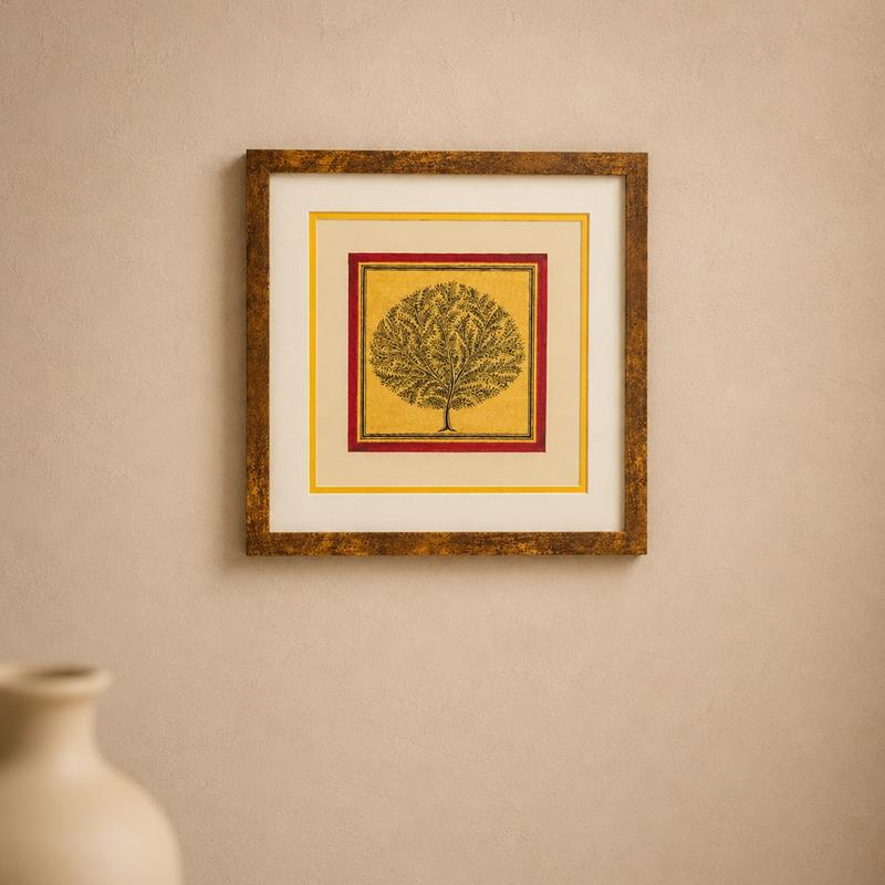 Swarna Pattachitra Golden Tree Framed Art, handcrafted Pattachitra
