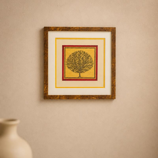 Swarna Pattachitra Golden Tree Framed Art, handcrafted Pattachitra
