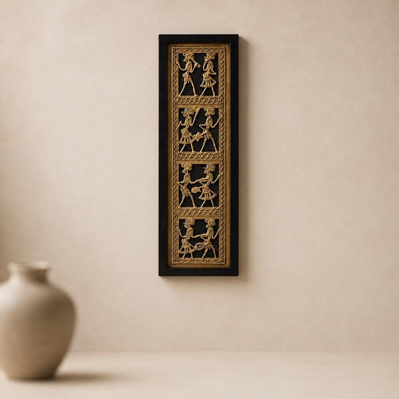 Milaap Dhokra Tribal Figures Framed Panel, handcrafted Dhokra (Chhattisgarh)