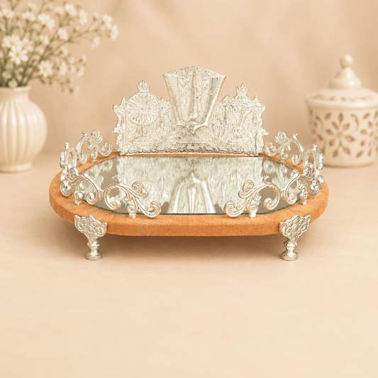 Moradabad Metal And Glass Pedestal Tray, handcrafted Metal Craft (Moradabad)