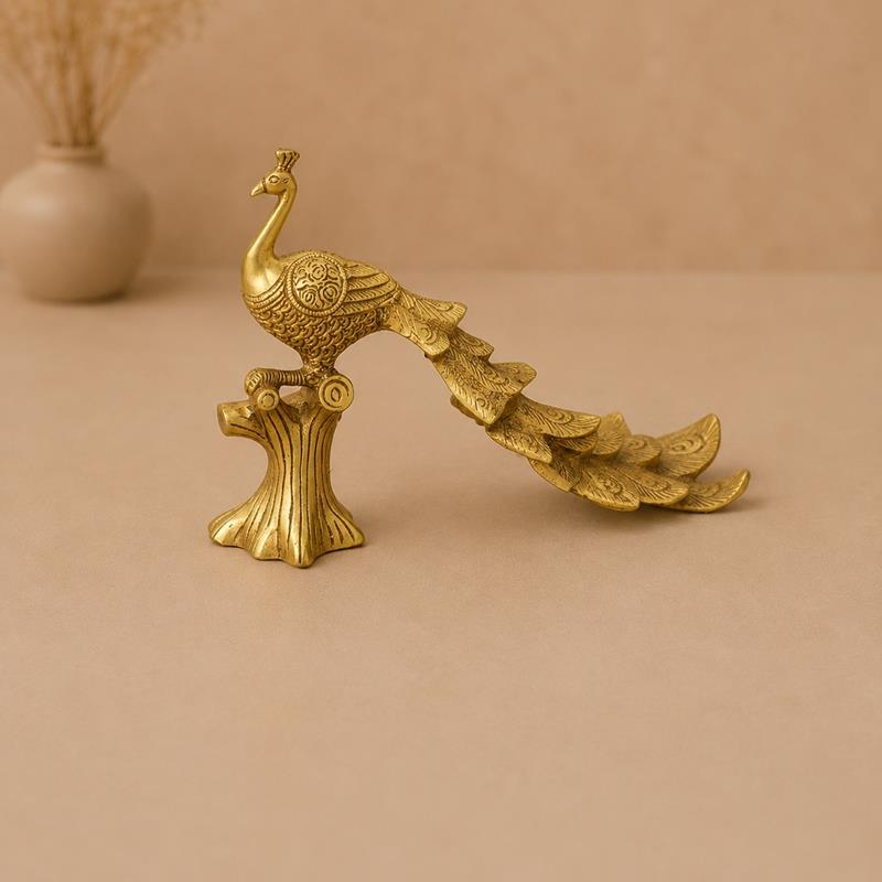 Brass Peacock Figurine, handcrafted Metal Craft
