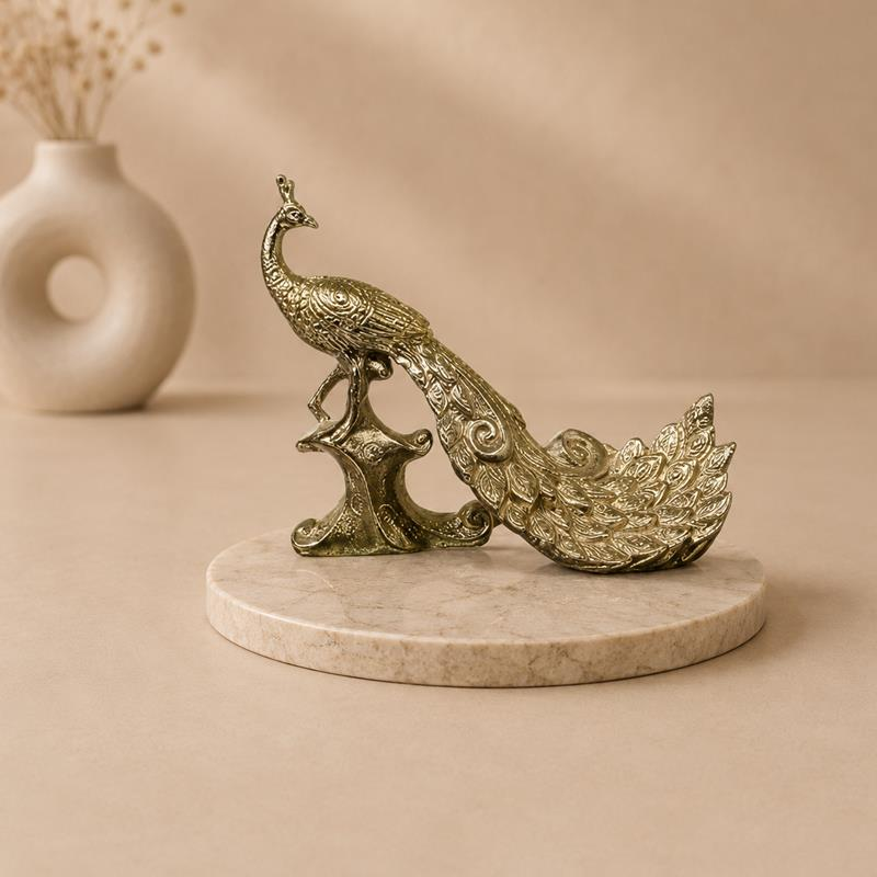 Metallic Peacock Sculpture II, handcrafted Metal Craft