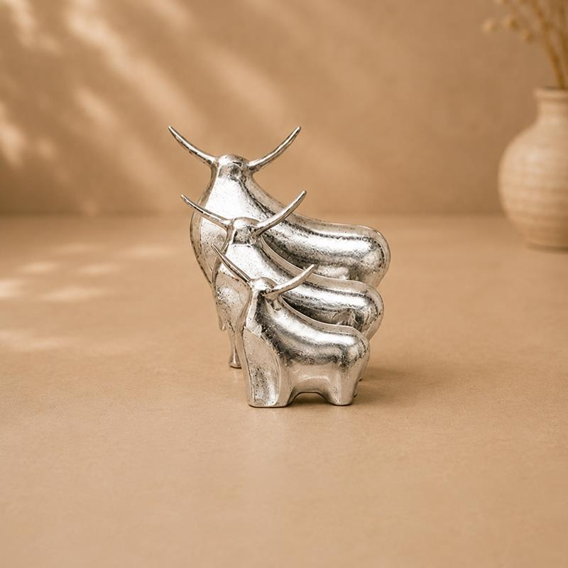 Nandi Bull Sculpture Set of 3, handcrafted Metal Craft